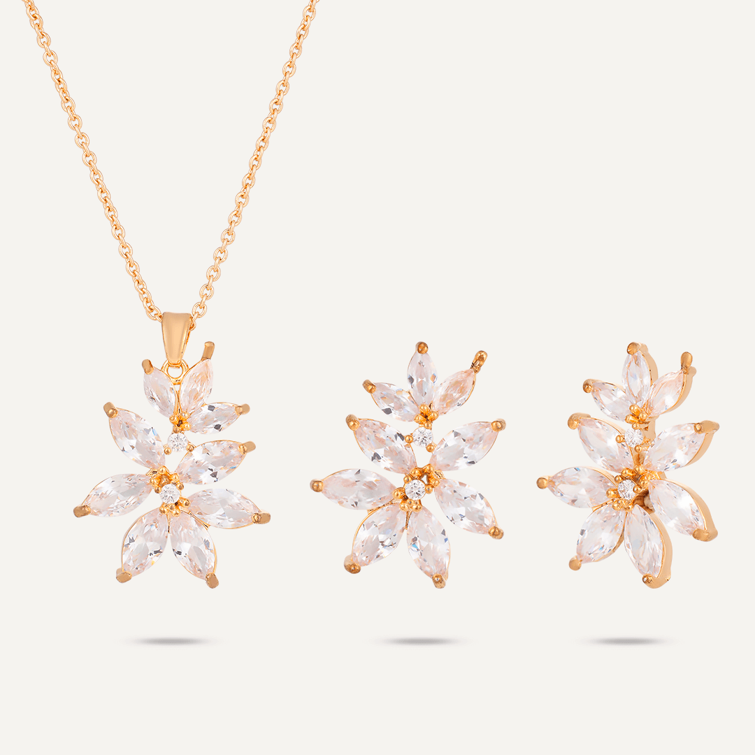 Stunning Floral Crystal & Cubic Zirconia Boxed Set In Gold-Tone