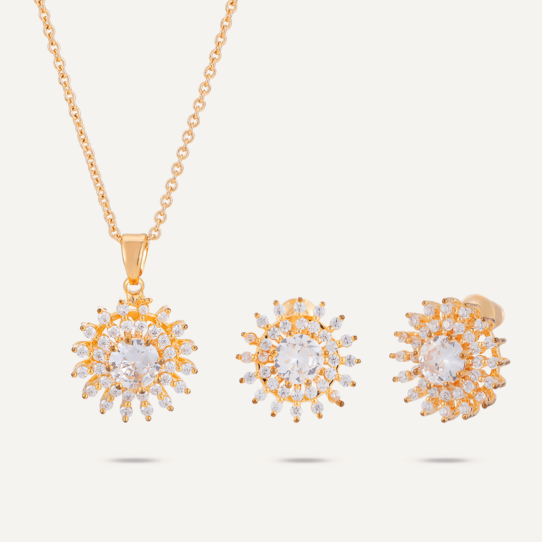 Detailed Floral Crystal & Cubic Zirconia Boxed Set In Gold-Tone