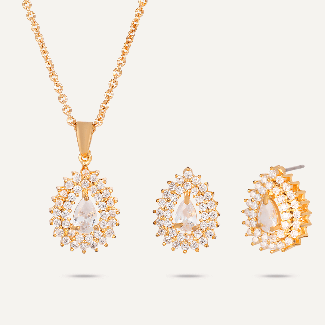 Detailed Teardrop Crystal & Cubic Zirconia Boxed Set In Gold-Tone