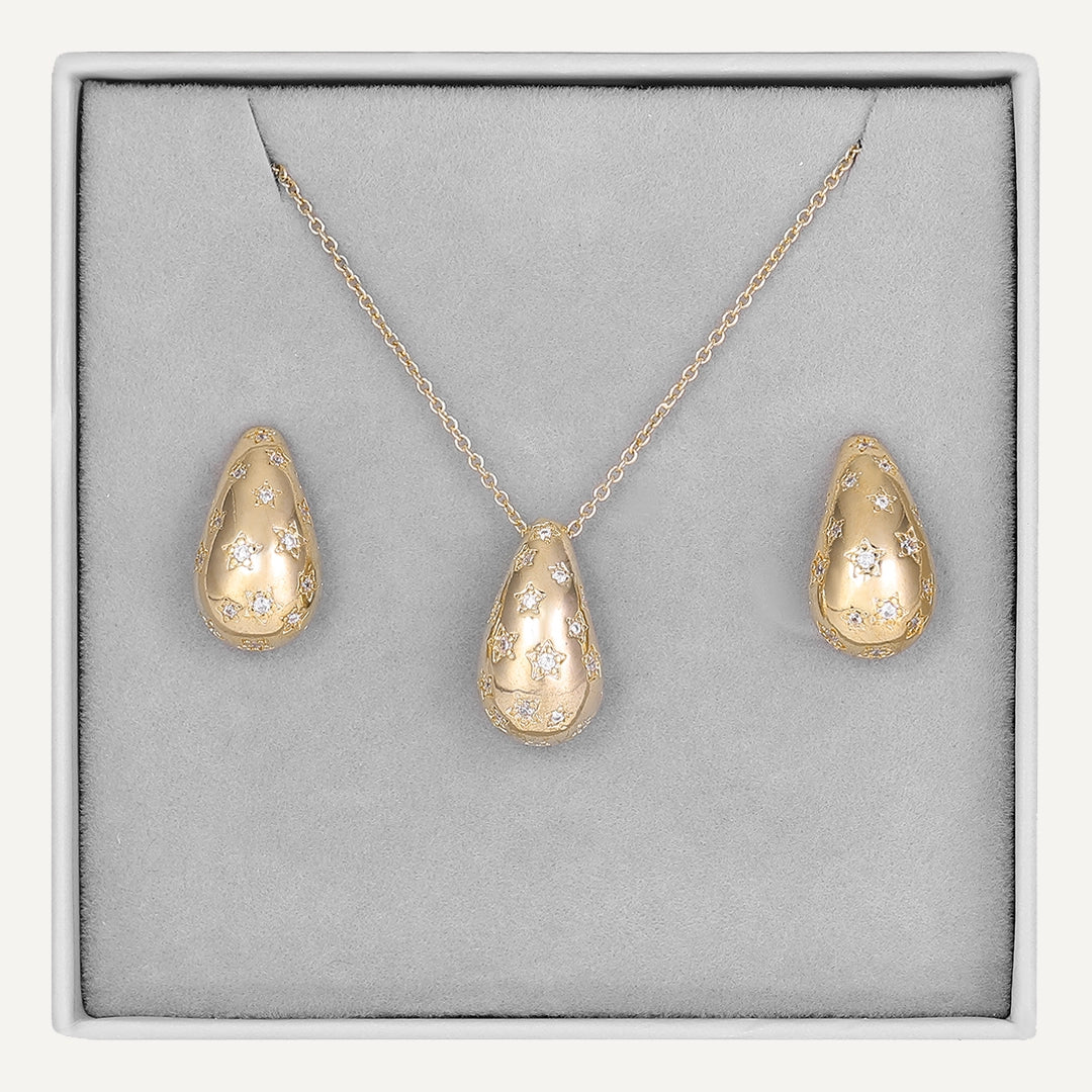 Celestial Teardrop Jewelry Set In Gold-Tone