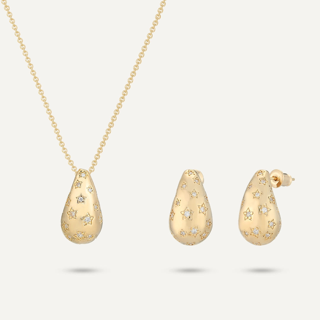 Celestial Teardrop Jewelry Set In Gold-Tone