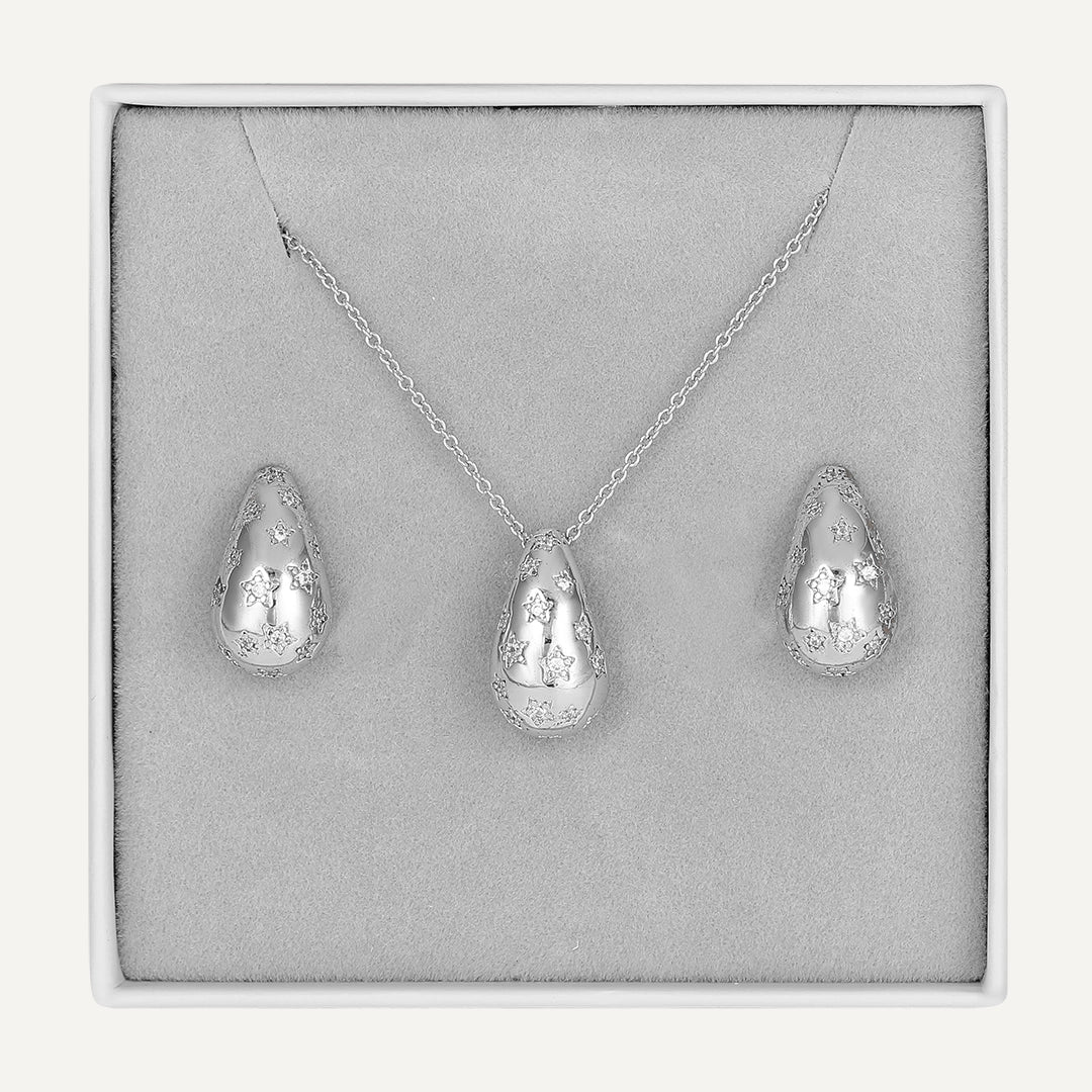 Celestial Teardrop Jewelry Set In Silver-Tone