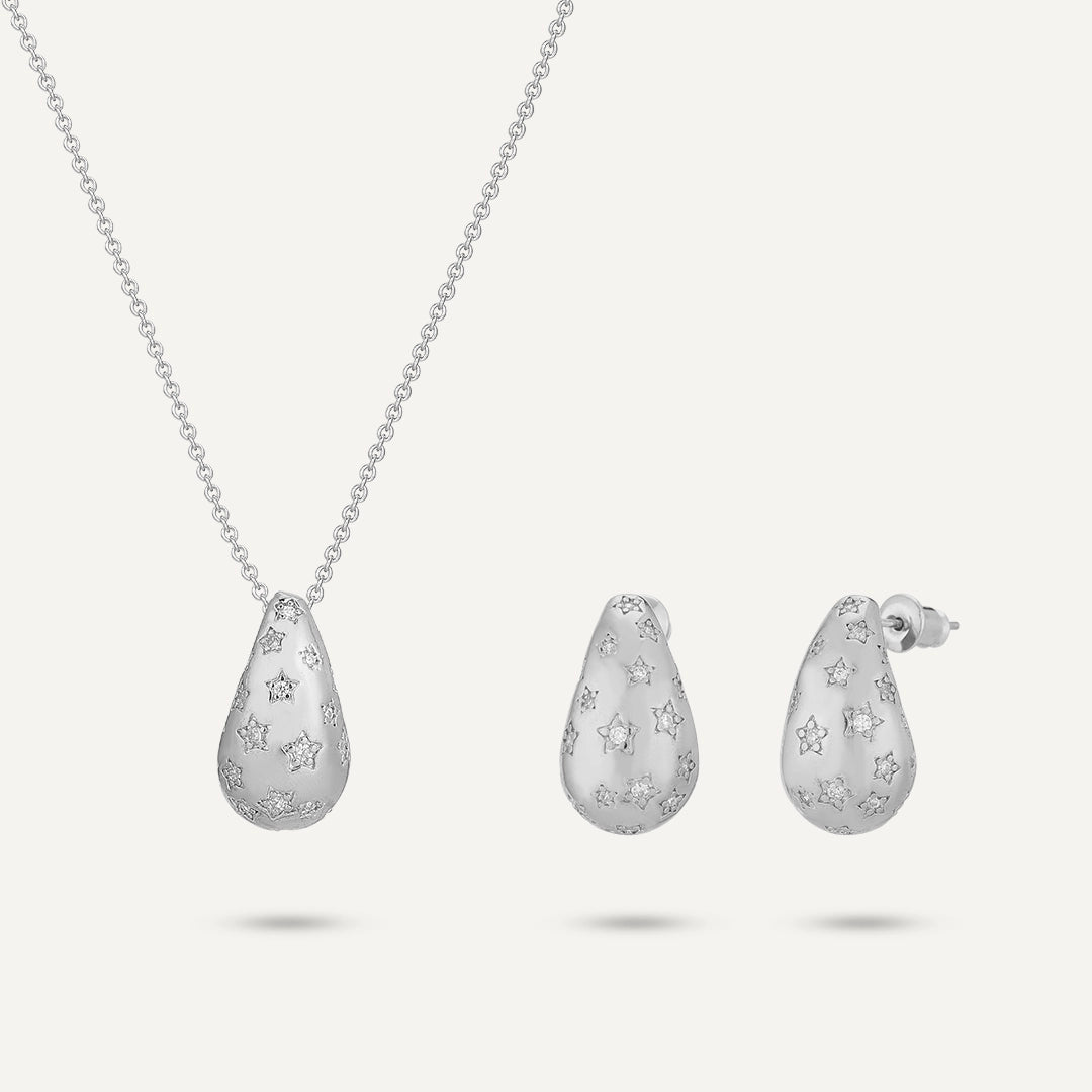 Celestial Teardrop Jewelry Set In Silver-Tone