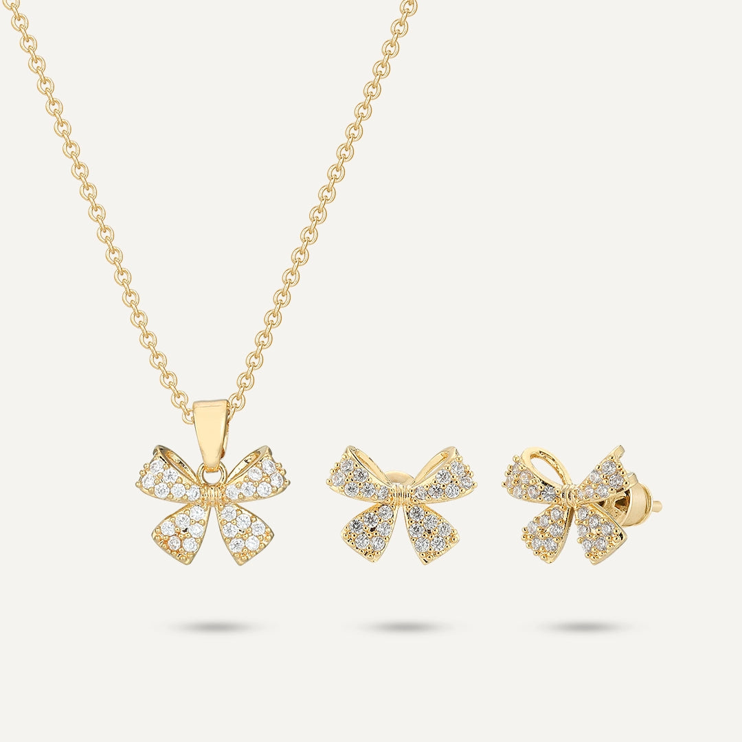 Bow Jewelry Set In Gold-Tone