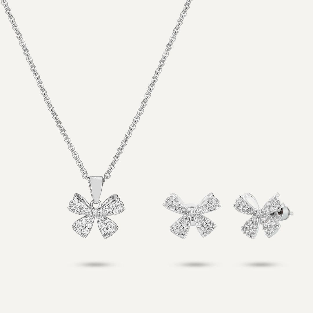 Bow Jewelry Set In Silver-Tone