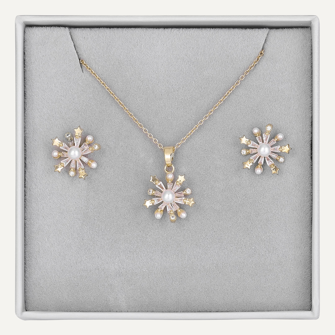 Celestial Pearl Starburst Jewelry Set In Gold-Tone