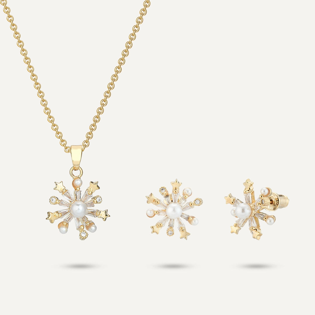 Celestial Pearl Starburst Jewelry Set In Gold-Tone