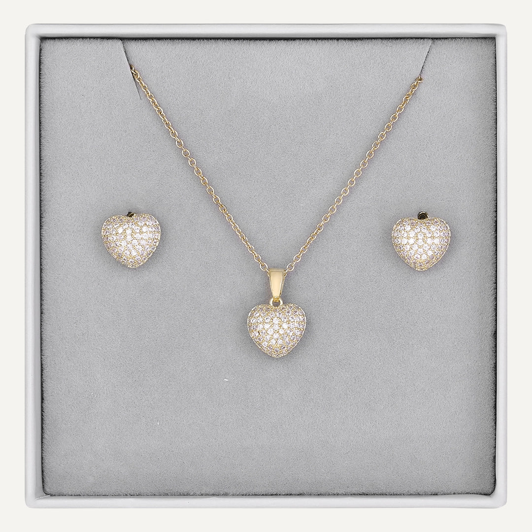 Sparkling Heart Jewelry Set In Gold-Tone