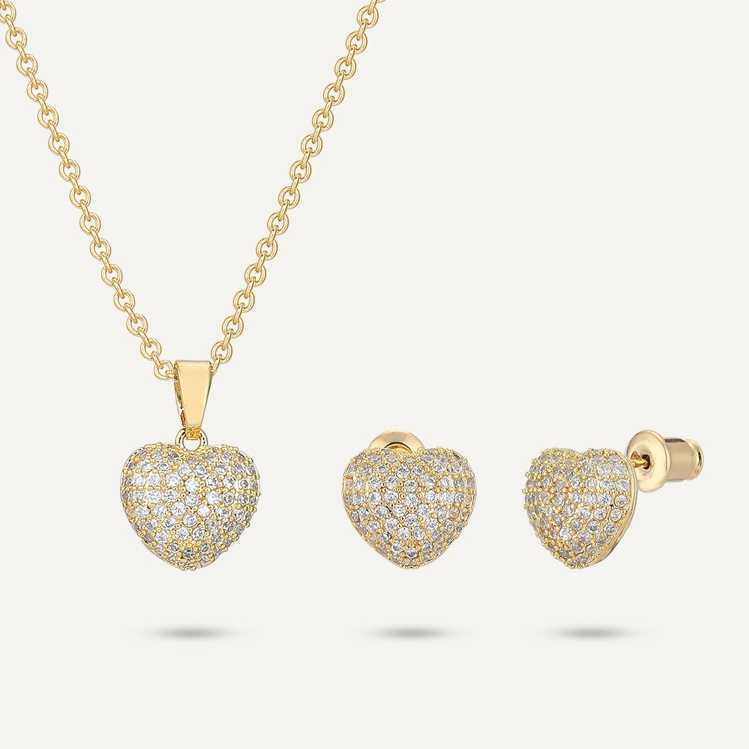 Sparkling Heart Jewelry Set In Gold-Tone