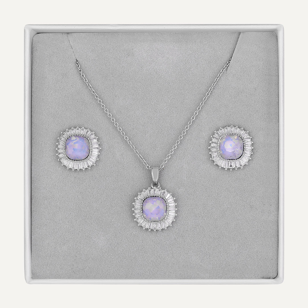 Opalescent Halo Jewelry Set In Silver-Tone