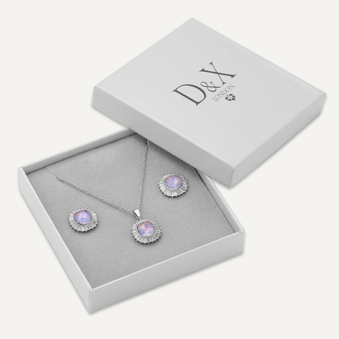 Opalescent Halo Jewelry Set In Silver-Tone