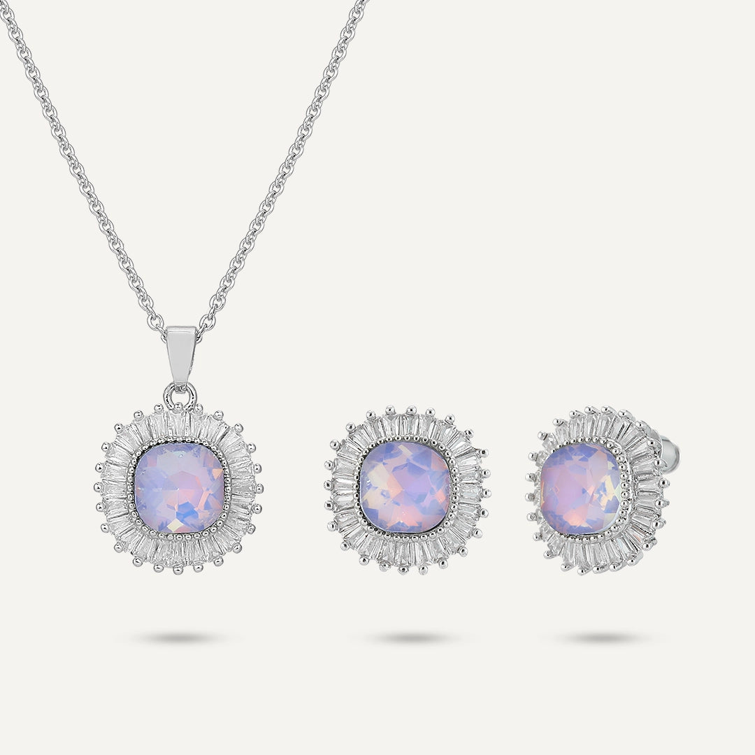 Opalescent Halo Jewelry Set In Silver-Tone