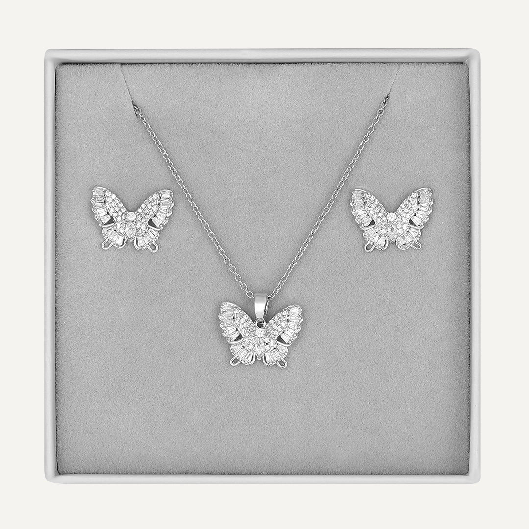 Butterfly Jewelry Set In Silver-Tone