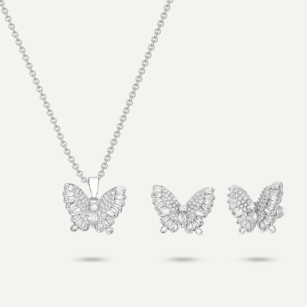 Butterfly Jewelry Set In Silver-Tone