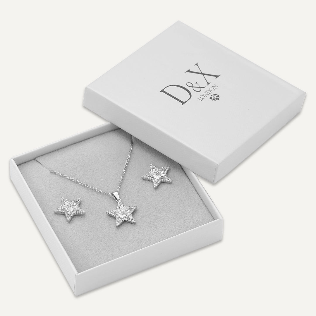 Star Crystal Jewelry Set In Silver-Tone