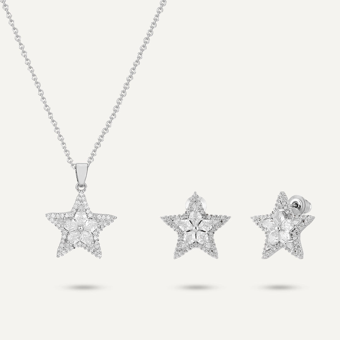 Star Crystal Jewelry Set In Silver-Tone