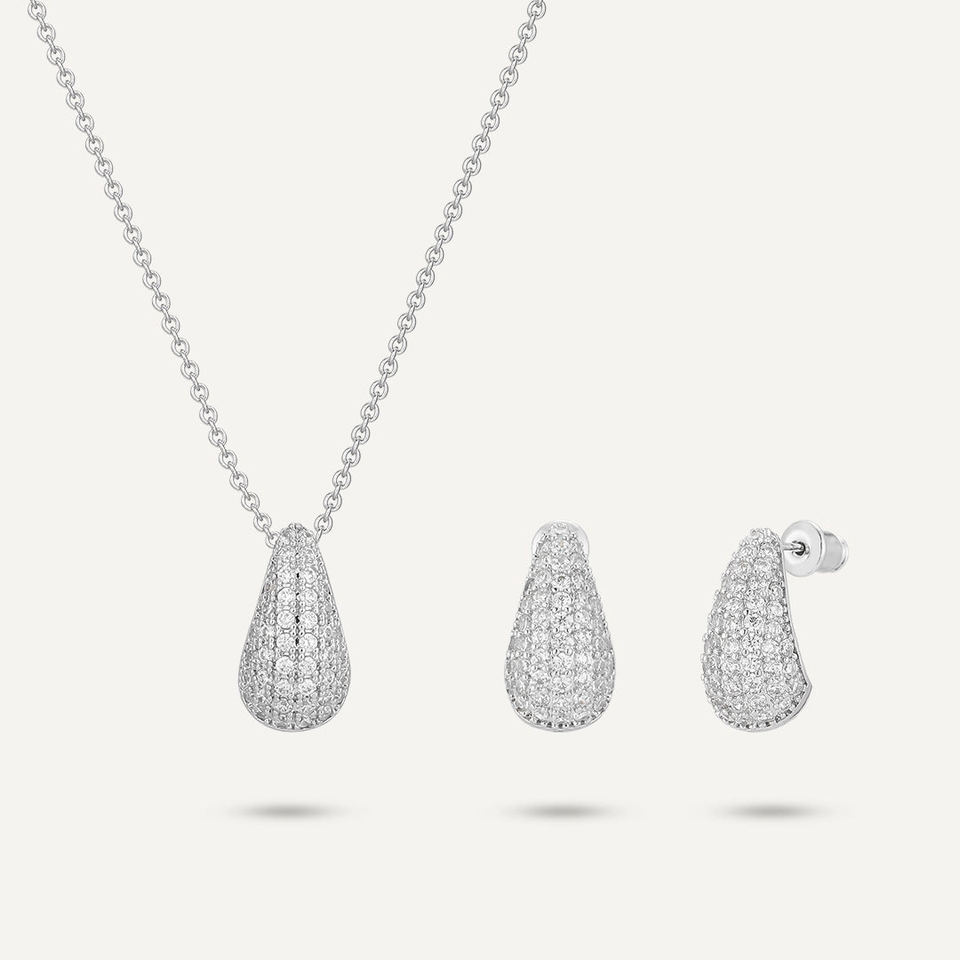 Crystal Teardrop Jewelry Set In Silver-Tone