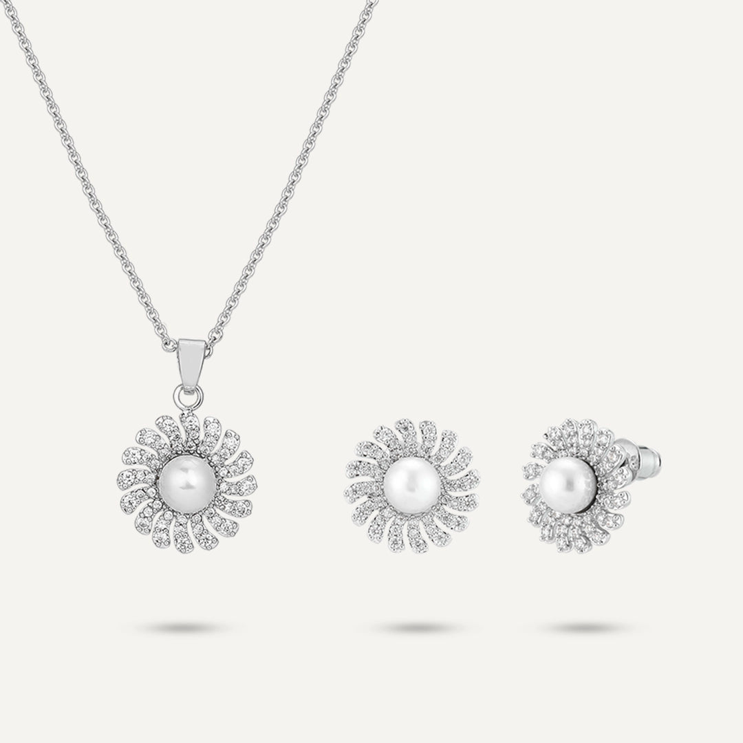 Radiant Pearl Sunburst Jewelry Set In Silver-Tone