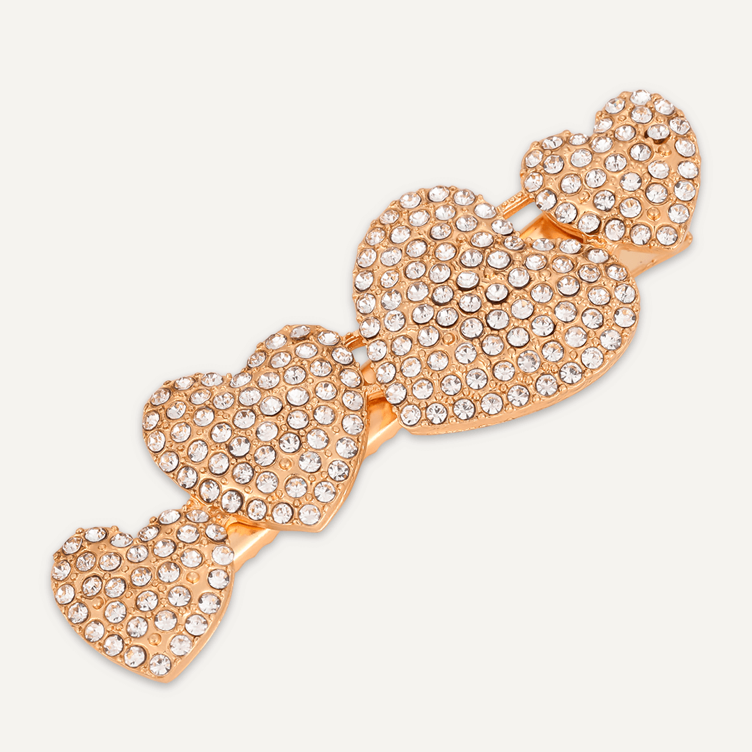 Crystal Hearts Hair Clip In Gold-Tone