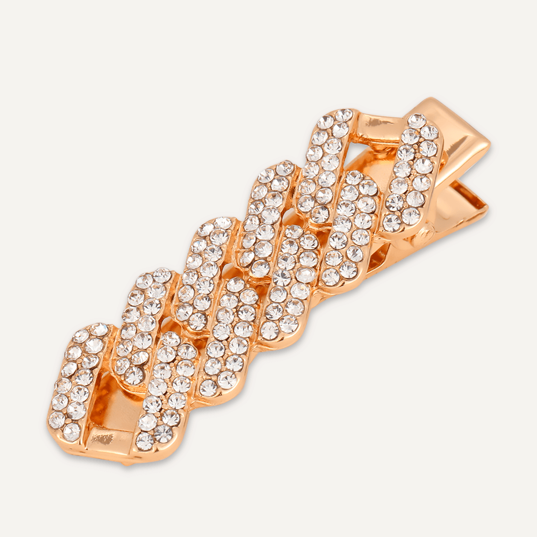 Geometric Crystal Hair Clip In Gold-Tone