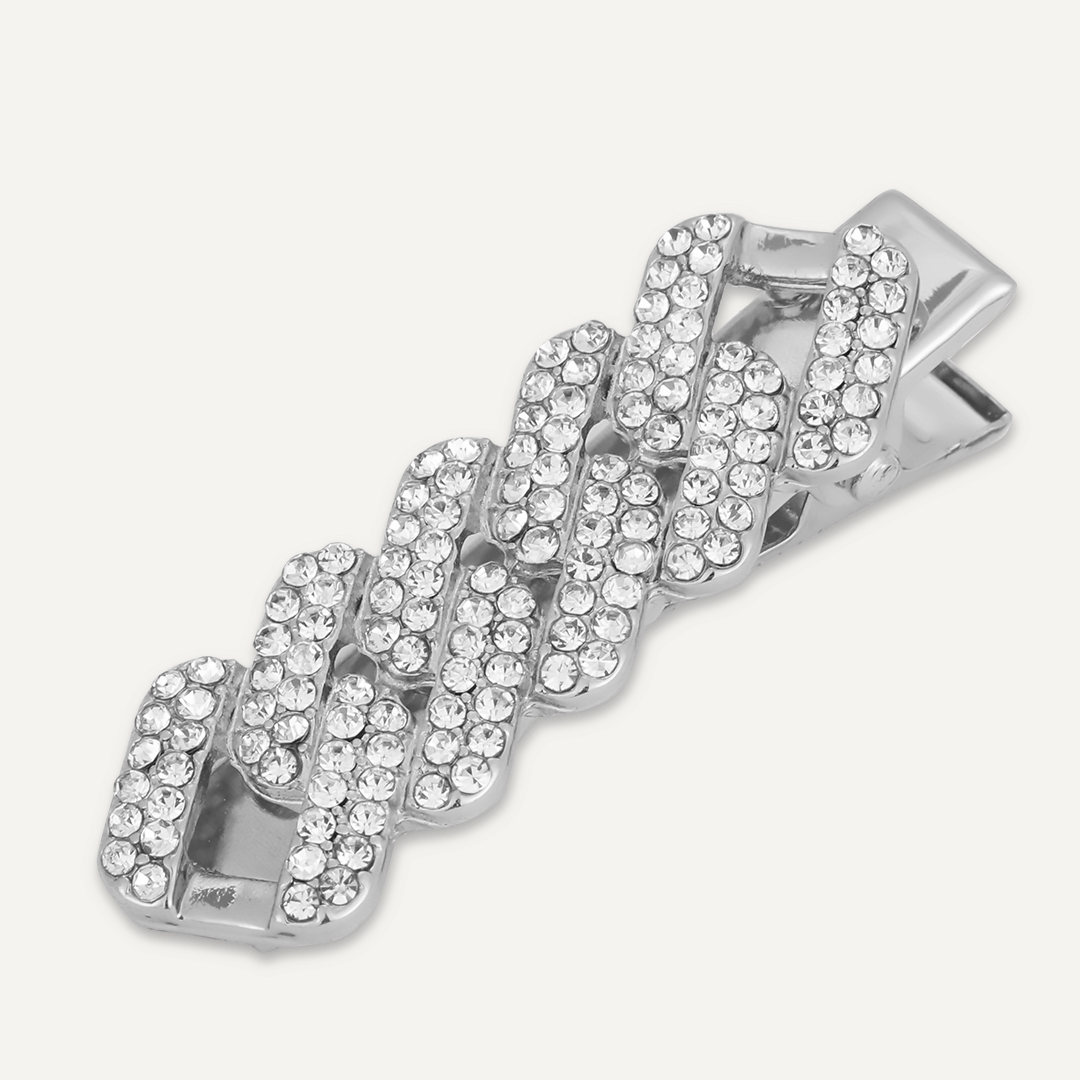 Geometric Crystal Hair Clip In Silver-Tone