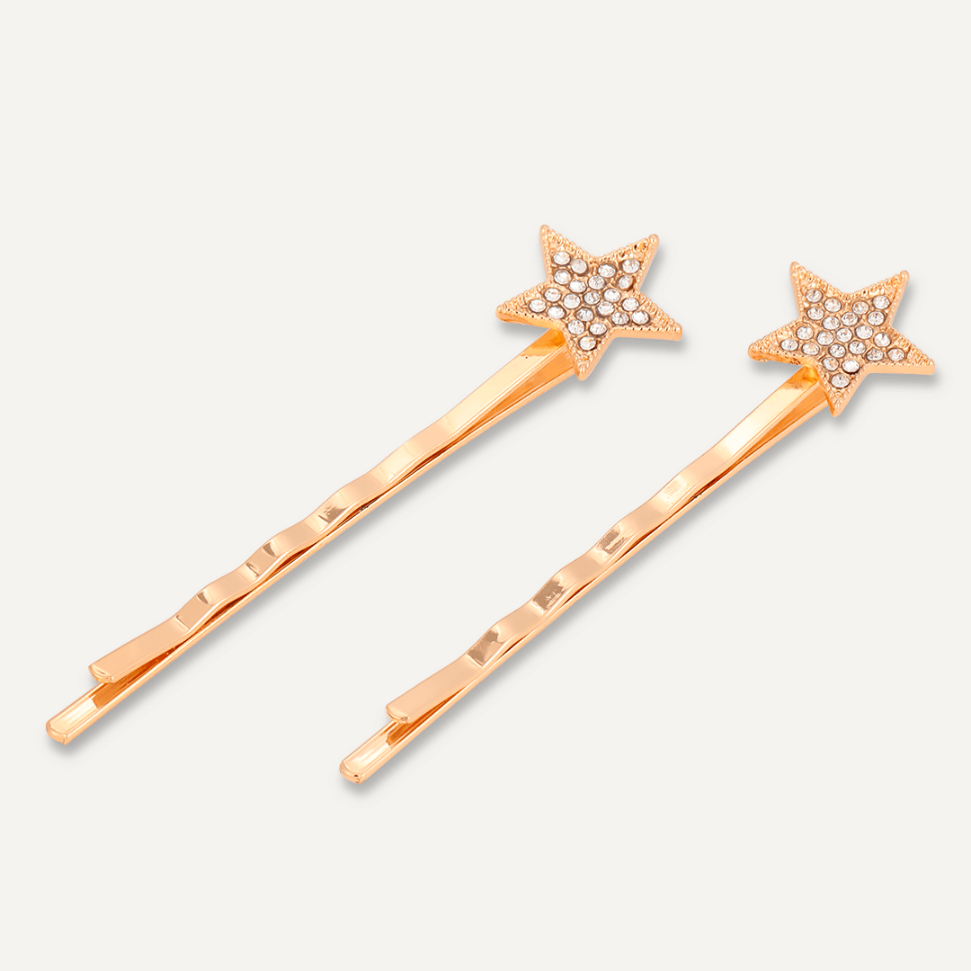 Crystal Star Hair Slides In Gold-Tone