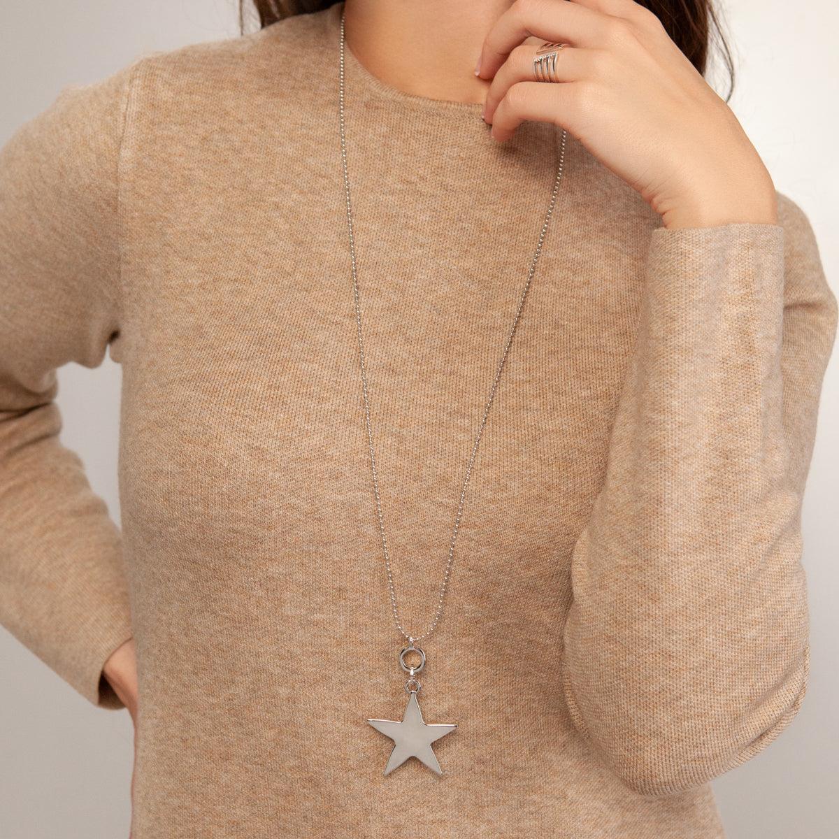 Model wearing Eternal Contemporary Star Pendant Necklace In Silver