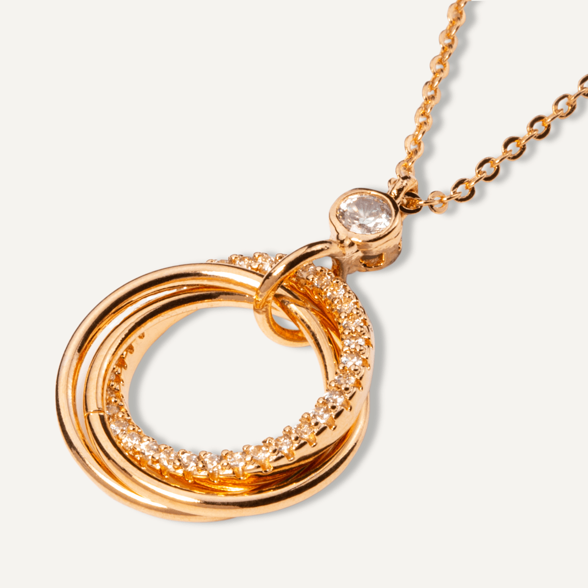 Detailed view of Keira Gold Cubic Zirconia Intertwined Circle Necklace