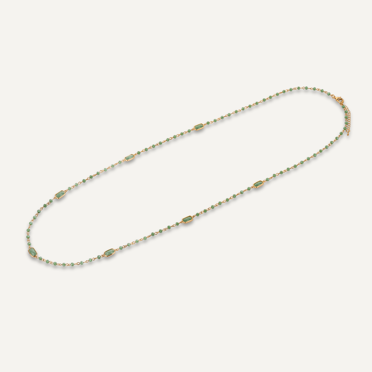 Long Green Crystal Stone Gold Necklace - D&X Retail
