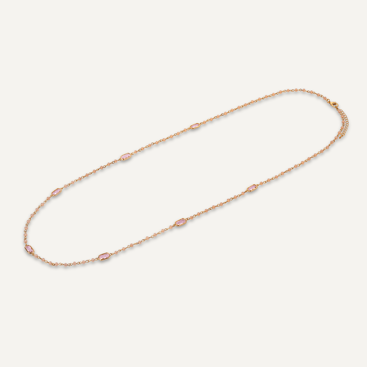 Long Pink Crystal Stone Gold Necklace - D&X Retail