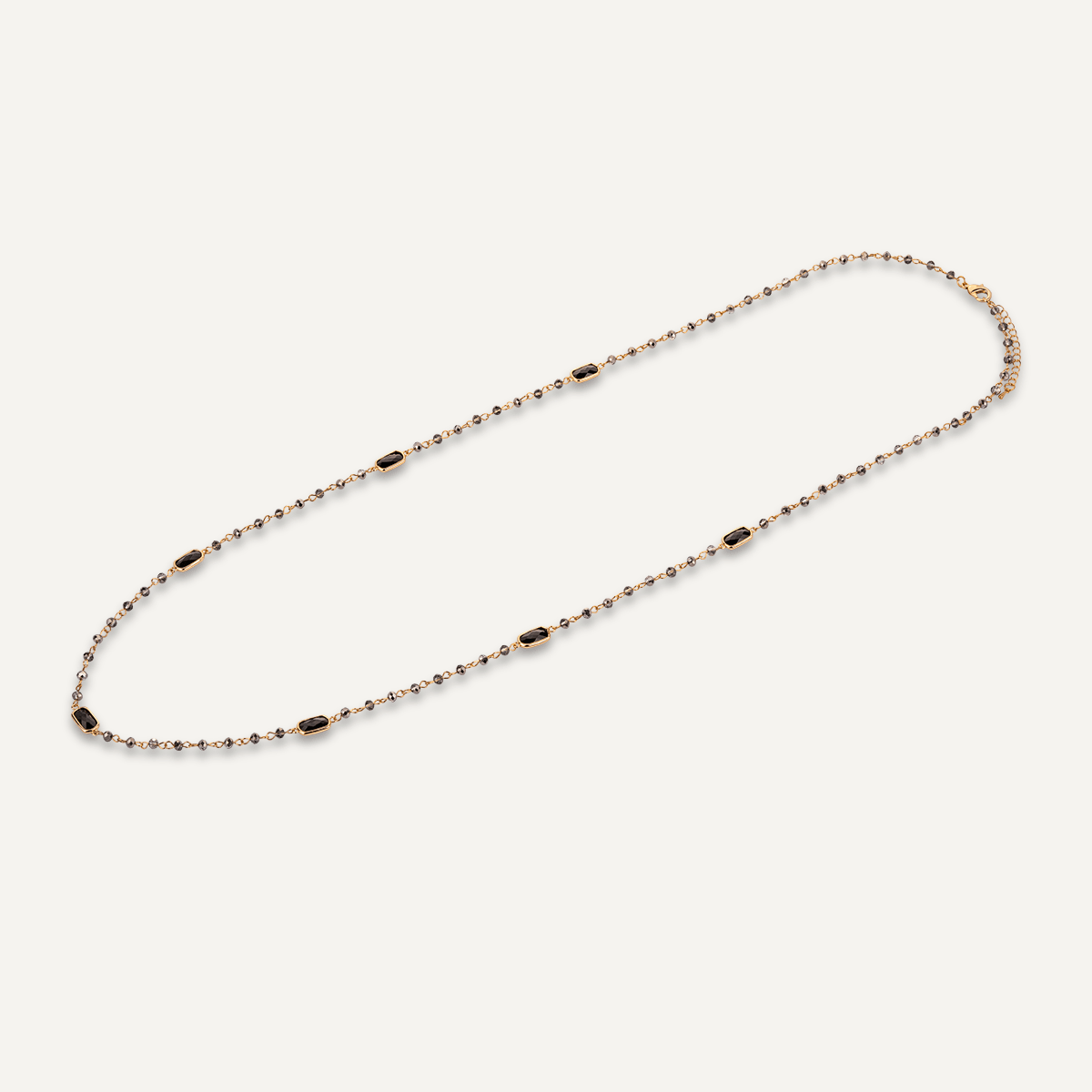 Long Black Crystal Stone Gold Necklace - D&X Retail