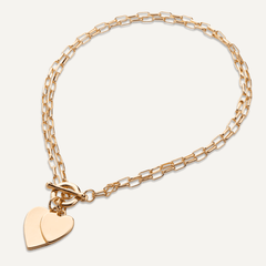 Sweetheart Double Heart Pendant Bead Necklace In Gold - D&X Retail