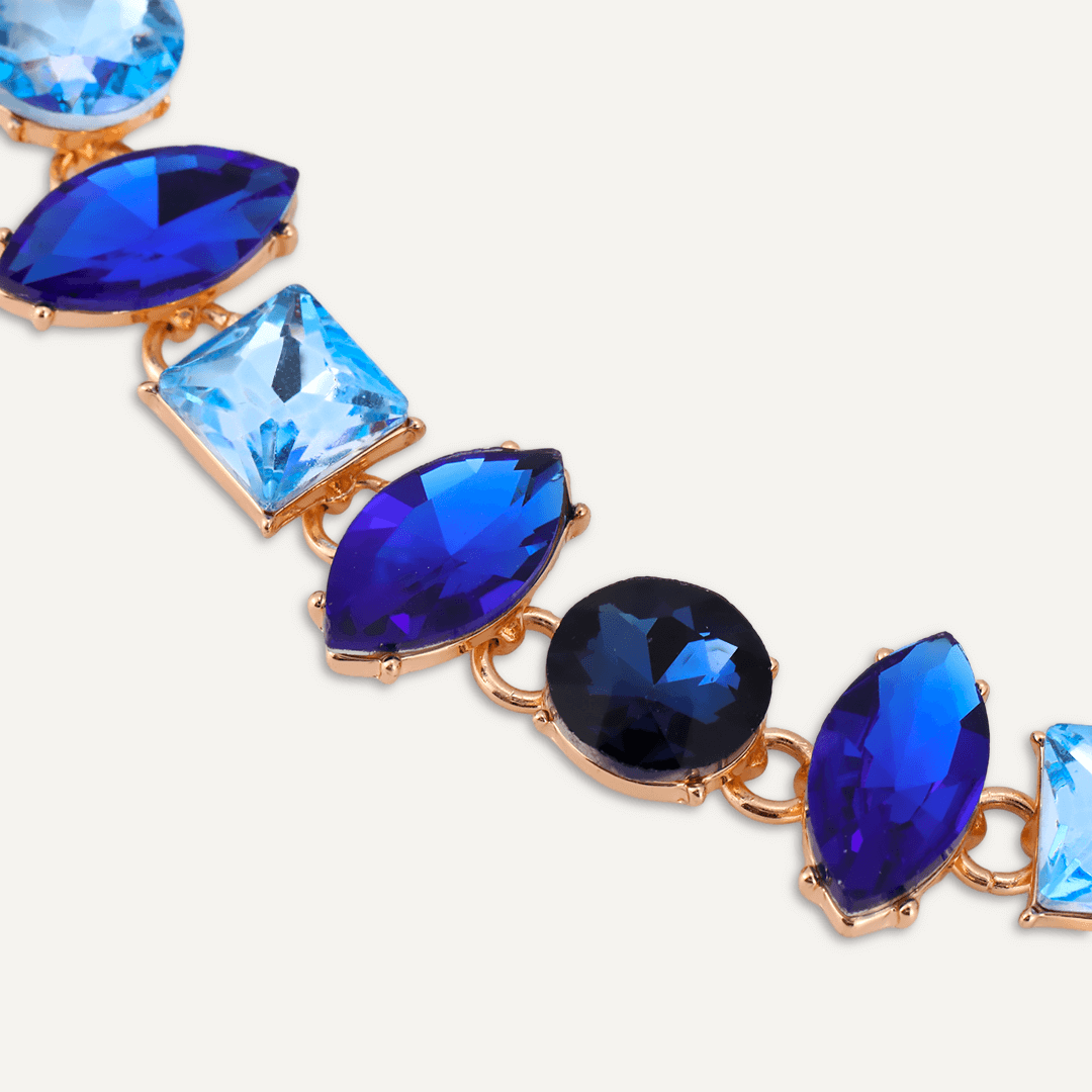 Sapphire-Colour Jewel Collar Necklace In Gold-Tone