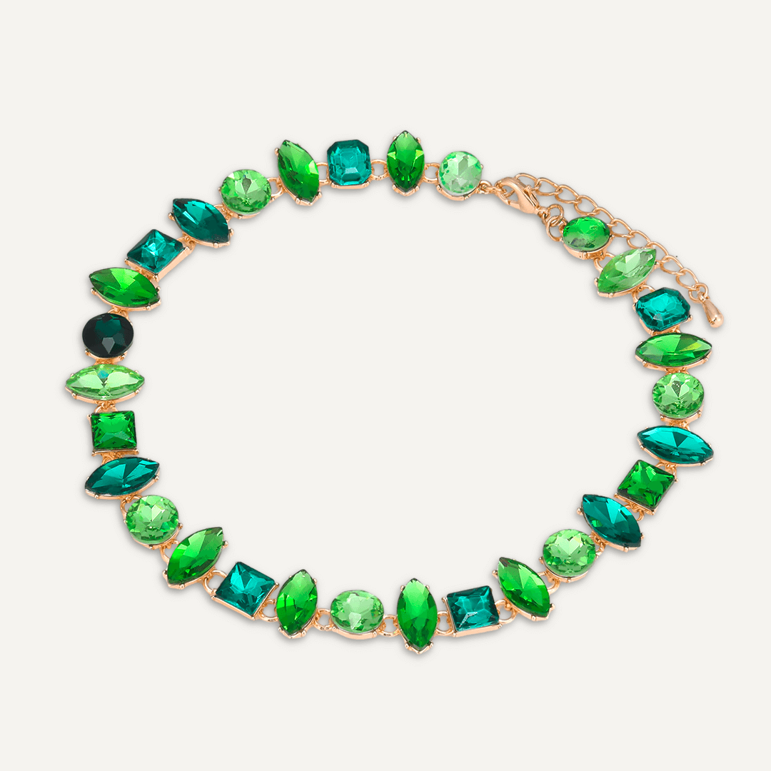 Emerald-Colour Jewel Collar Necklace In Gold-Tone