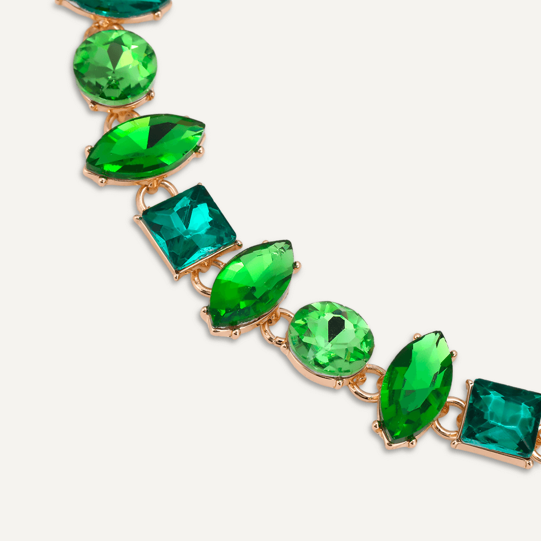 Emerald-Colour Jewel Collar Necklace In Gold-Tone