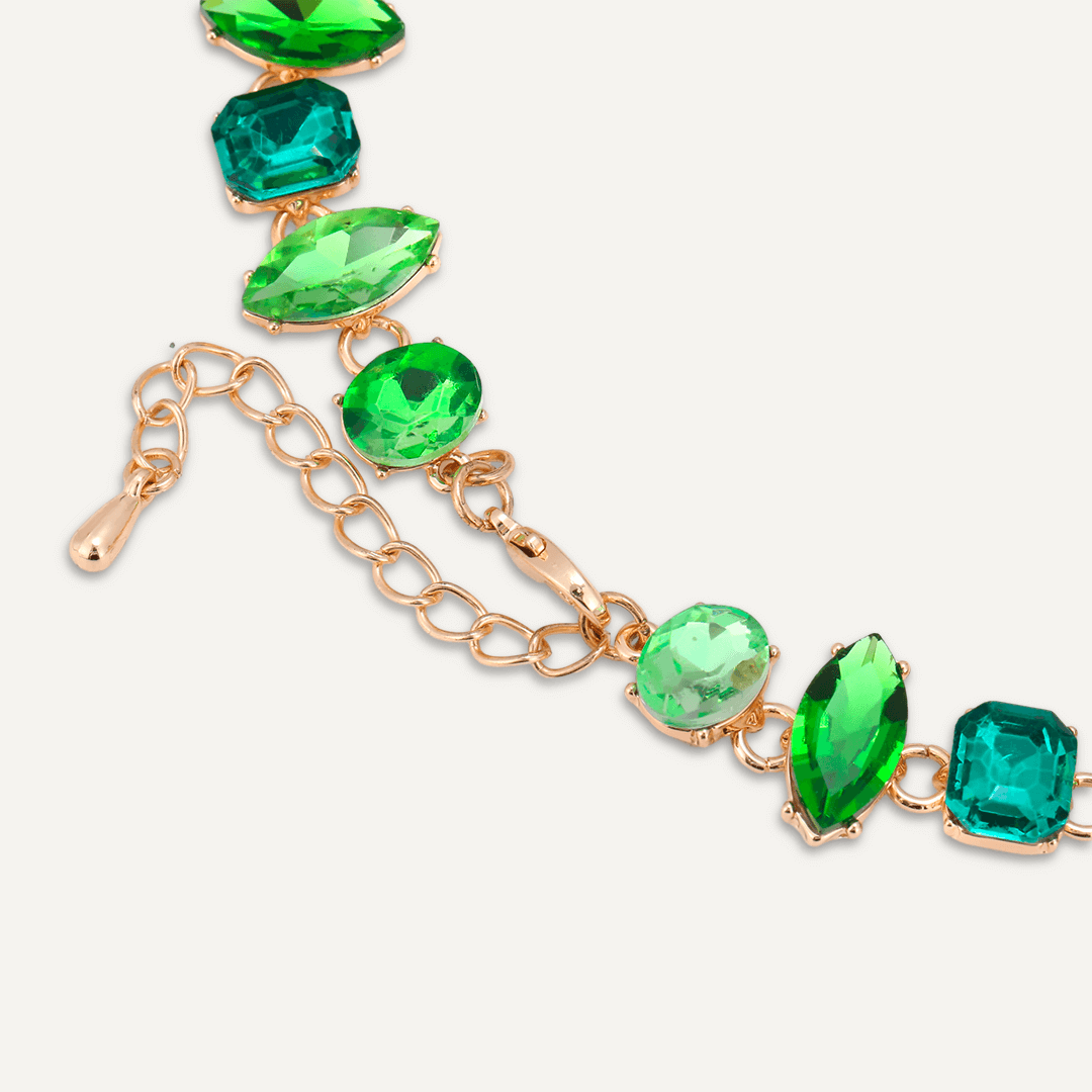 Emerald-Colour Jewel Collar Necklace In Gold-Tone