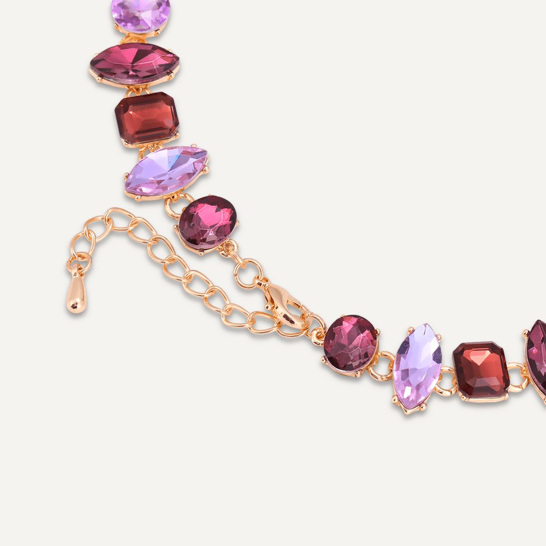 Amethyst-Colour Jewel Collar Necklace In Gold-Tone