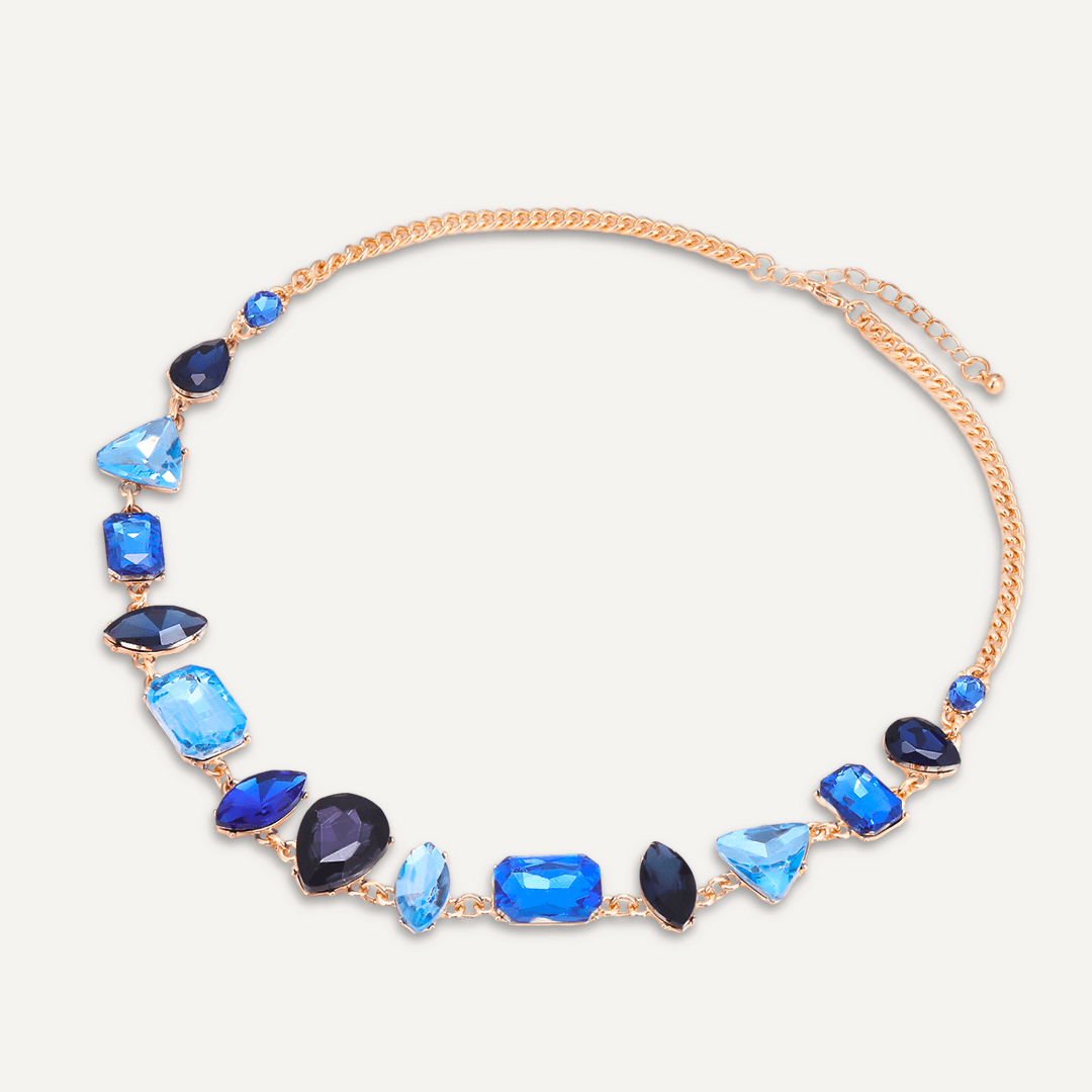 Sapphire-Colour Short Necklace In Gold-Tone