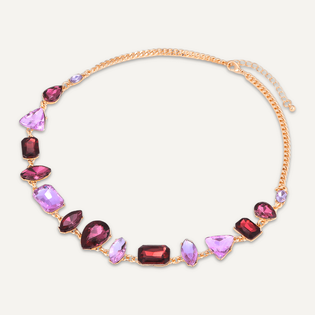 Amethyst-Colour Short Necklace In Gold-Tone