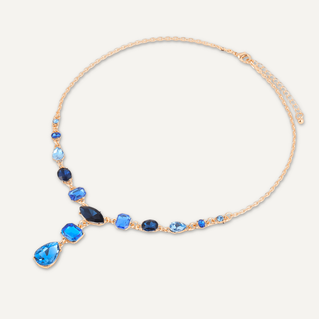 Mixed Cut Blue Short Necklace In Gold-Tone