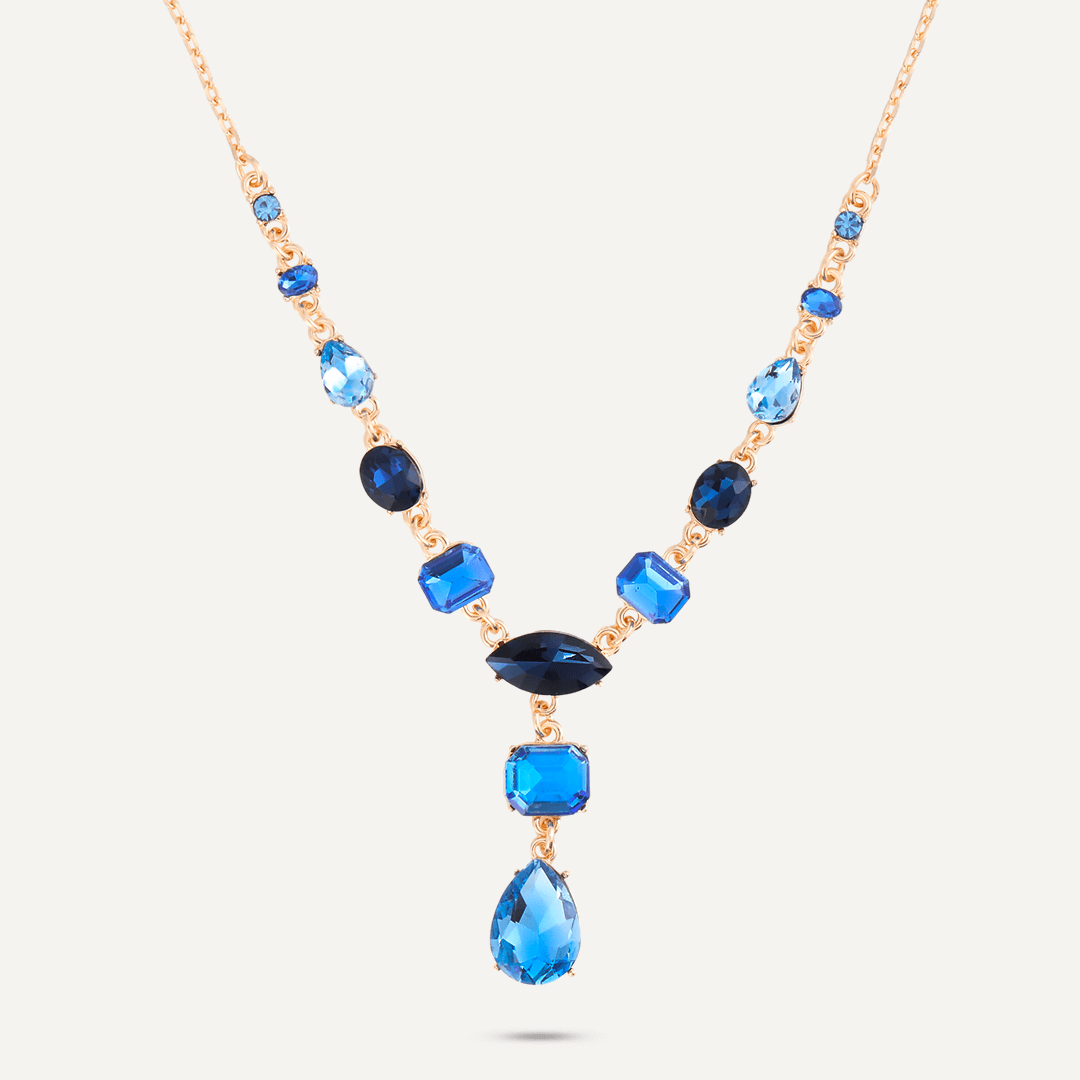 Mixed Cut Blue Short Necklace In Gold-Tone