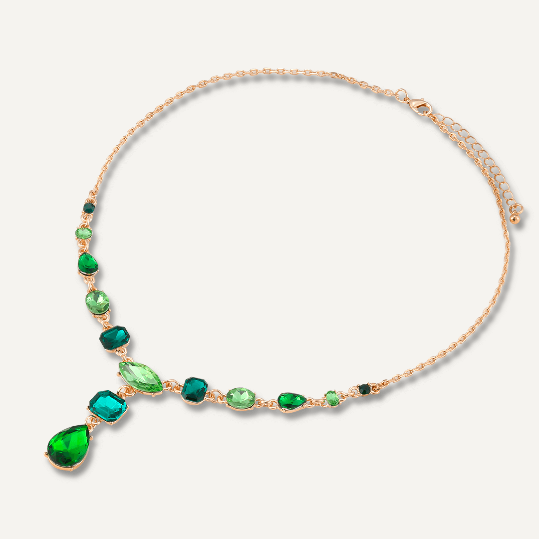 Mixed Cut Green Short Necklace In Gold-Tone