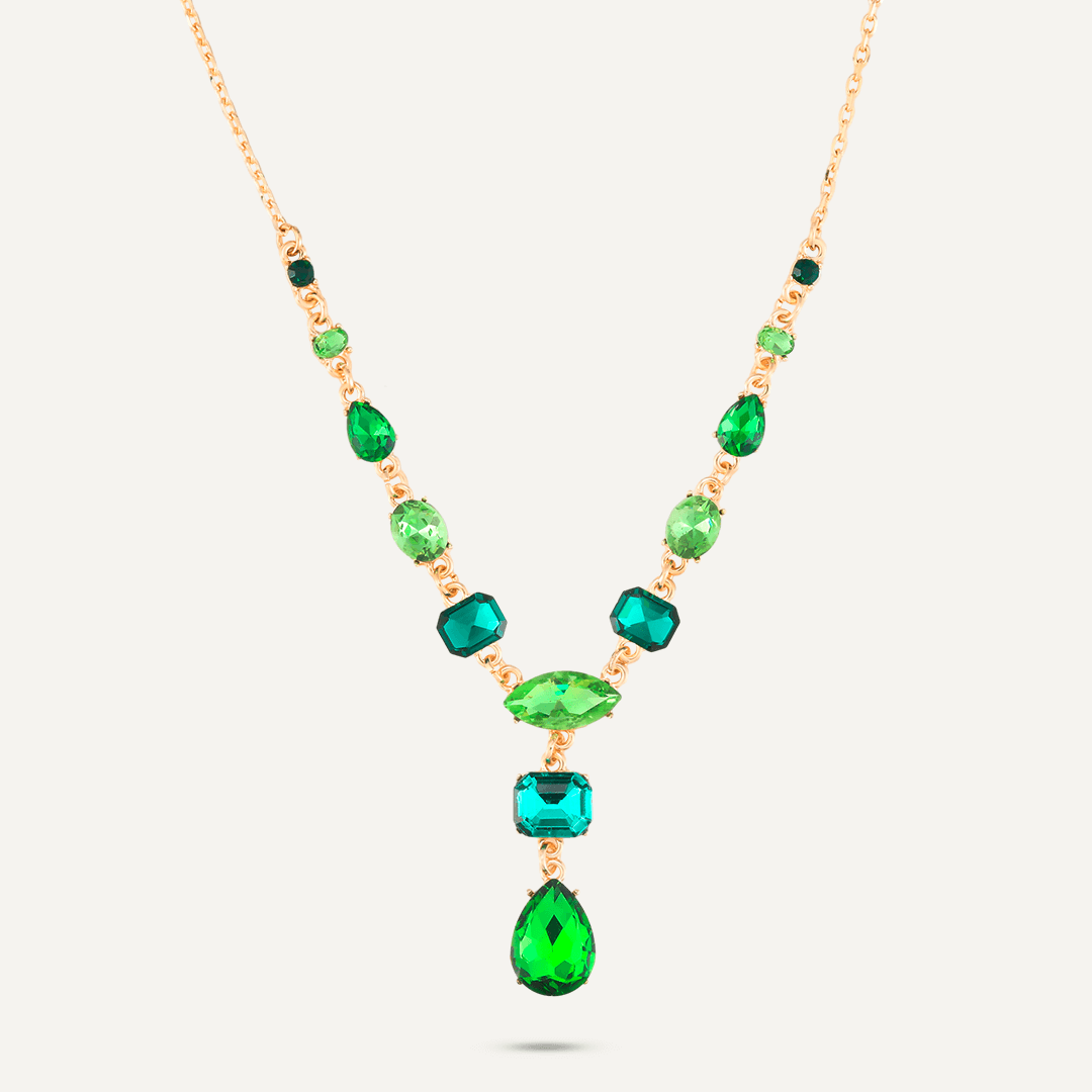 Mixed Cut Green Short Necklace In Gold-Tone