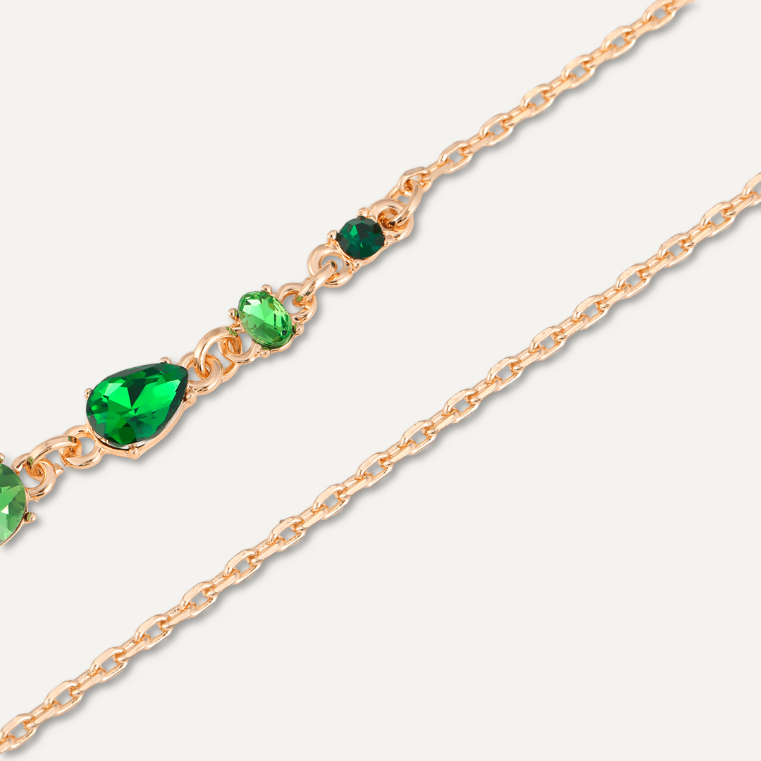 Mixed Cut Green Short Necklace In Gold-Tone