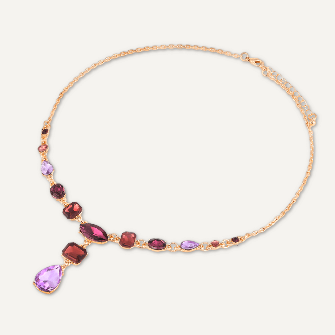 Mixed Cut Purple Short Necklace In Gold-Tone