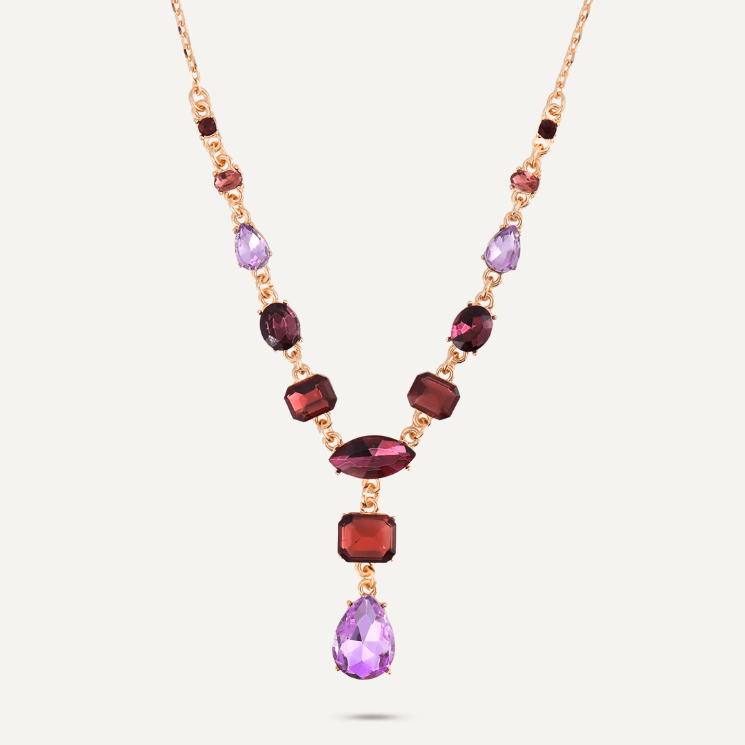 Mixed Cut Purple Short Necklace In Gold-Tone