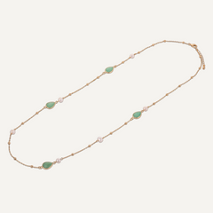 Long Chrysoprase & Pearl Crystal Stone Gold Necklace - D&X Retail