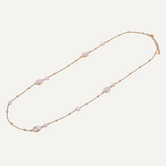 Long Moonstone & Pearl Crystal Stone Gold Necklace - D&X Retail