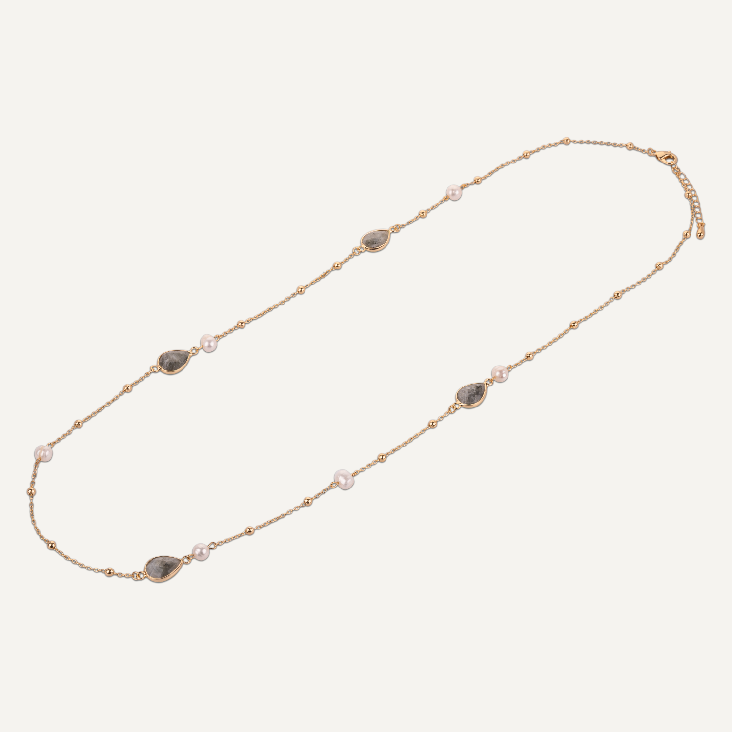 Long Labradorite & Pearl Crystal Stone Gold Necklace - D&X Retail