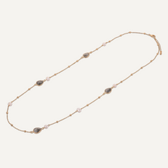 Long Labradorite & Pearl Crystal Stone Gold Necklace - D&X Retail